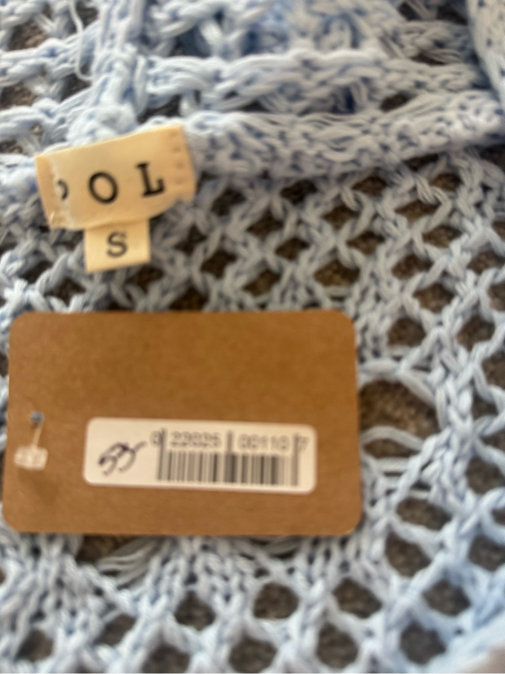 POL Light Blue Crochet Hooded Tunic with American Flag. Small - Picture 3 of 3